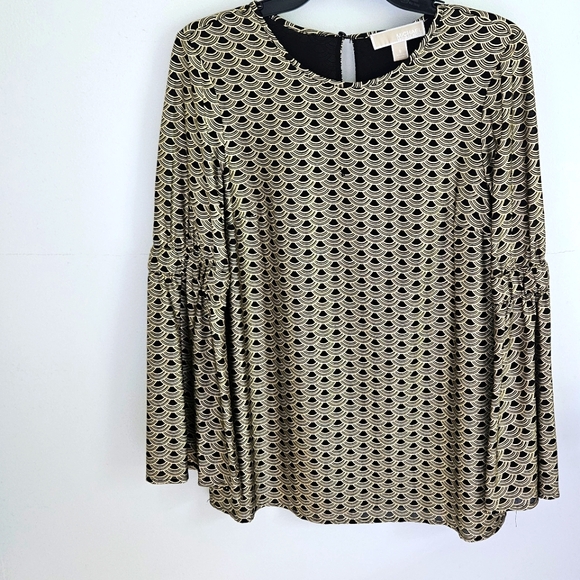 Michael Michael Kors Gold Metallic Grapgic Blouse - Picture 1 of 5